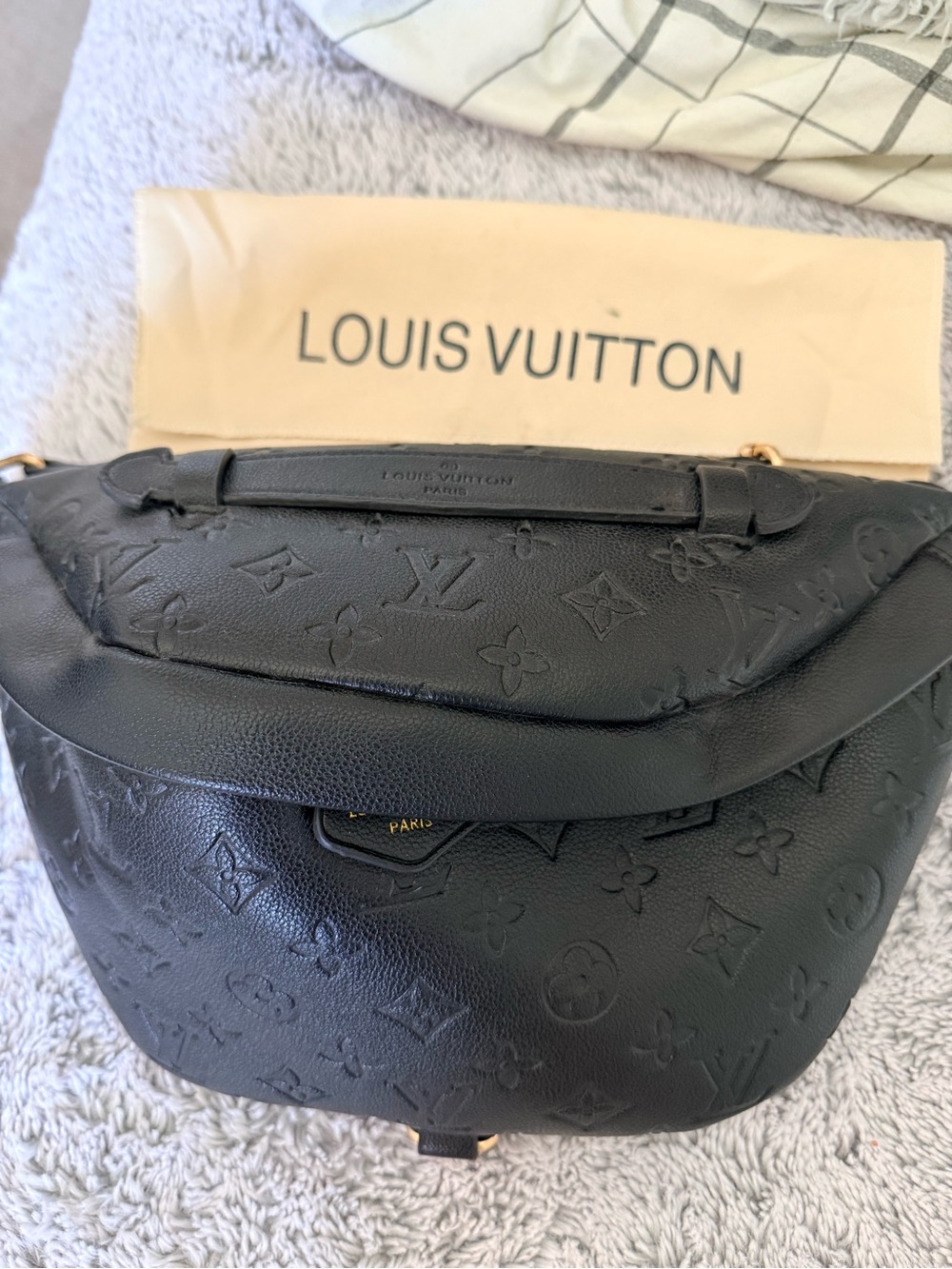 Luxe Designer Inspired Black Embossed Monogram Leather Bumbag - Picture 7 of 7